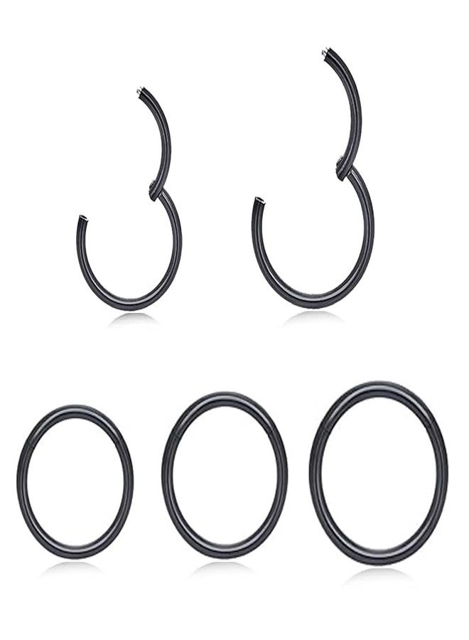 SEEDRILL 5pcs Hypoallergenic Nose Rings Hoops for Women Men 316L Surgical Steel Hinged Clicker Segment for Nostril Septum Helix Cartilage Daith Tragus Conch Rook Lip Ear Lobe Earrings 20G Black - Image 1
